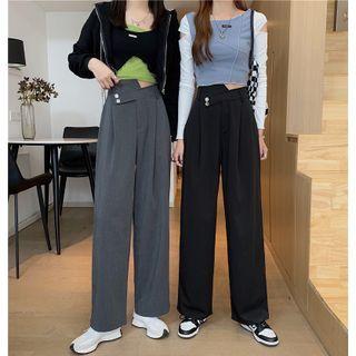 High-waist Asymmetric Plain Pants
