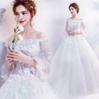 Off Shoulder Floral Detail A-line Evening Gown