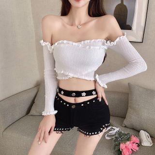 Long-sleeve Smocked T-shirt / Hot Pants