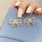 Pearl Bow Cz Stud Earring 1 Pair - Gold - One Size