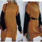 Color Block Turtleneck Ribbed Knit Sweater Dress
