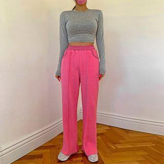 Seam-trim Waffle Straight-leg Pants