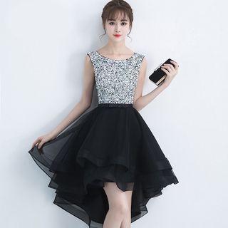 Embellished Sleeveless Dip-back Cocktail Dress