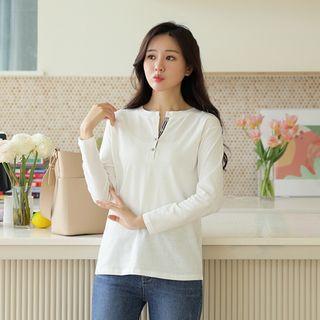 Round-neck Contrast-trim Henley