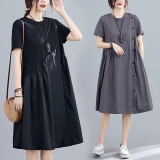 Buttoned Short-sleeve Mid Shift Dress