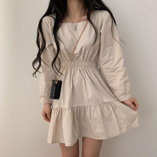 Square Neck Smocked Waist A-line Dress