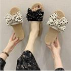 Bow-accent Dotted Espadrille Slide Sandals