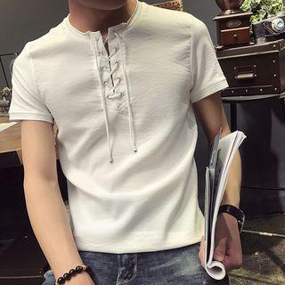 Plain Lace Up Front Short Sleeve T-shirt