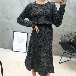 Set: Ribbed Sweater + Midi Knit Skirt