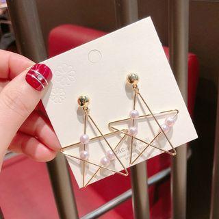 Faux Pearl Alloy Star Dangle Earring 1 Pair - Star & Faux Pearl - One Size