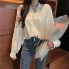 Long-sleeve Plain Ruffled Blouse As Shown In Figure - One Size