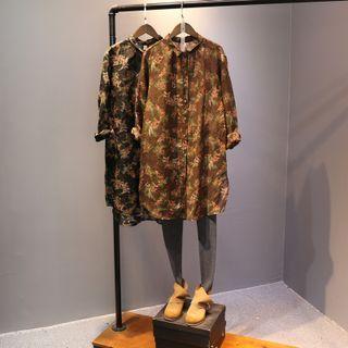 Long Sleeve Floral Print Long Shirt
