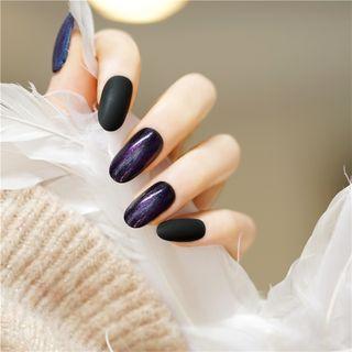 Pointed Faux Nail Tips 126 - Glue - Black & Dark Purple - One Size