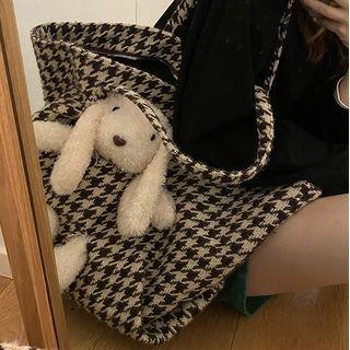 Rabbit Accent Houndstooth Tote Bag