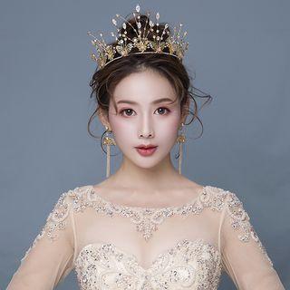 Wedding Set: Faux Pearl Alloy Leaf Tiara + Fringed Earring Tiara & 1 Pair - Clip On Earring - One Size