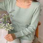 Square-neck Peplum Knit Top