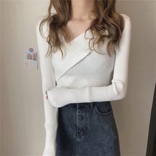 Cross V-neck Ribbed Knit Top