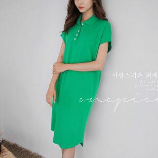 Short Dolman-sleeve Polo Dress