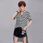 Short-sleeve Dip-back Striped Top