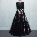 Floral Lace Panel Evening Gown