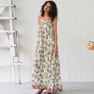 Spaghetti Strap Floral Print Midi Dress As Shown In Figure - One Size