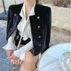 Bow-accent Long-sleeve Blouse / Velvet Cropped Jacket