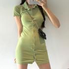Short-sleeve Button Mini Sheath Dress