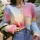 Cropped Rainbow-dyed Cardigan Pink & Yellow & Blue - One Size
