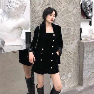 Off-shoulder Playsuit / Sequined Velvet Open Front Jacket