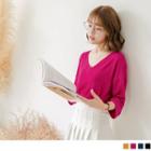 3/4 Sleeve V-neck Plain T-shirt