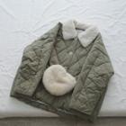 Faux Shearling Button-up Padded Jacket Green - One Size