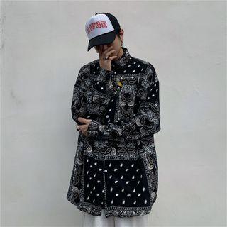 Paisley Patterned Button-down Denim Shirt Black - One Size