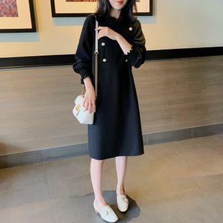 Lantern-sleeve Buttoned Pullover Dress
