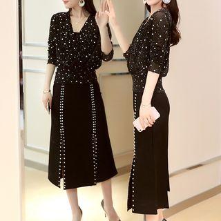 Set: V-neck Star Top + Beaded Midi Skirt