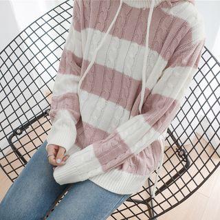 Striped Cable Knit Hoodie