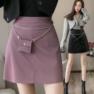 Set: A-line Skirt + Chained Belt Bag