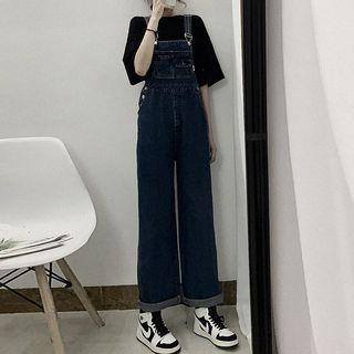 Elbow-sleeve T-shirt / Wide Leg Denim Dungarees / Set