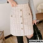 Tall Size Buttoned Tweed Mini Skirt