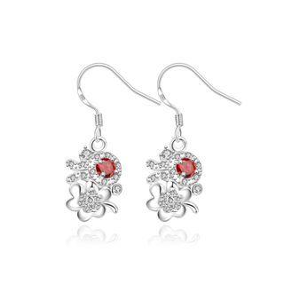Elegant Romantic Flower Earrings With Red Cubic Zircon Silver - One Size