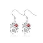 Elegant Romantic Flower Earrings With Red Cubic Zircon Silver - One Size
