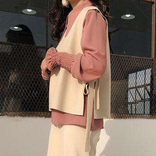 Plain Long-sleeve Blouse / Bow Plain Tank Top