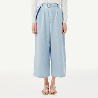Belted Linen Blend Wide-leg Pants