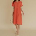 Collared V-neck Button-trim Dress