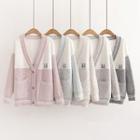 Rabbit Embroidered Color Block Knit Cardigan