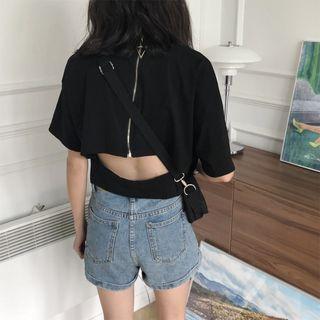 Open Back Zip Short-sleeve T-shirt