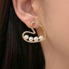 Heart Faux Pearl Stainless Steel Earring 1 Pair - Eh48 - Gold & White - One Size