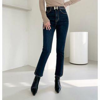 Slit-side Stitched Slim-fit Jeans