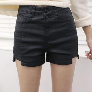 Cutout-hem Coated Shorts