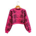 Printed Cropped Sweater Fuchsia - One Size