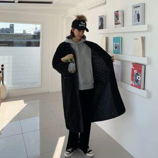 Collarless Long Sherpa-fleece Coat